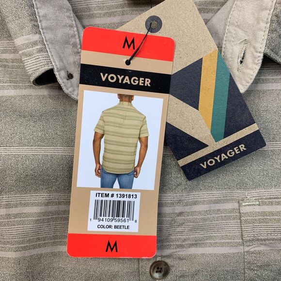 Voyager Shirt Mens M Medium Beetle Striped Button Up Stretch Woven Short Sleeve - Picture 5 of 12